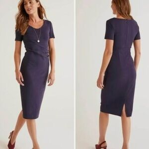 NEW Boden Navy Blue Honor Ponte Dress Pencil Midi Ruched Dress Size 20/22L